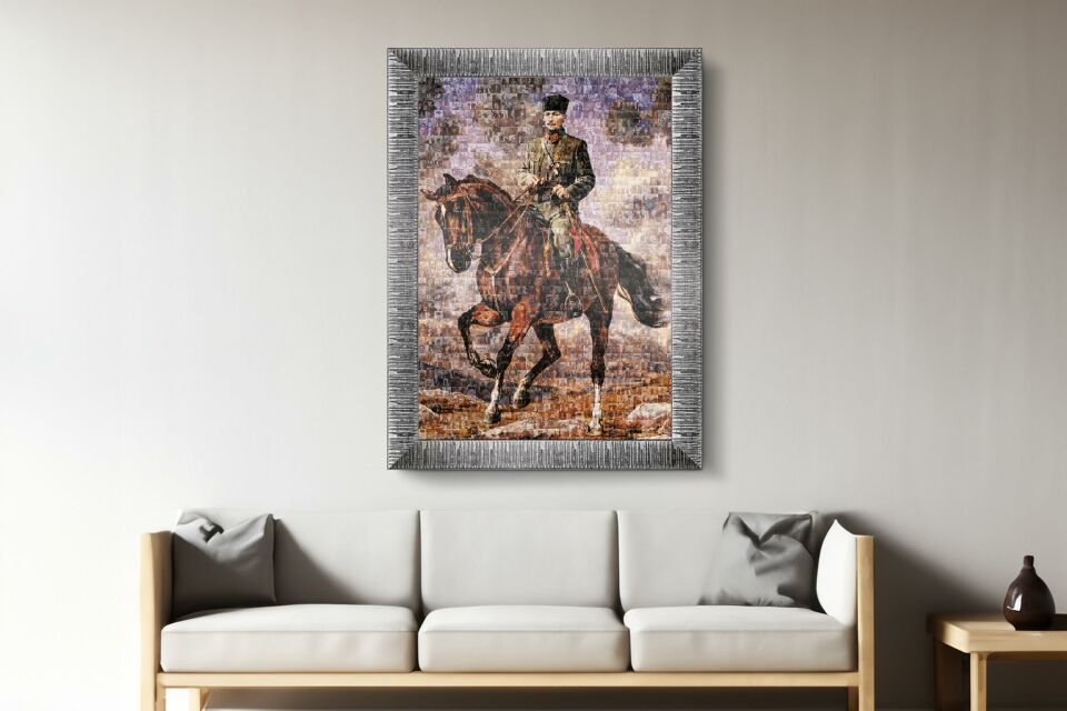 Art Tablo Gazi Mustafa Kemal Sakarya İsimli Atıyla 68 x 48 cm Çerçeveli Tablo