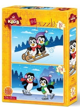 Art Puzzle Penguenler 2'li 12+24 Parça Yapboz