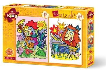 Art Puzzle Müzisyen Hayvanlar 2'li 12+24 Parça Yapboz