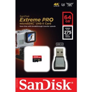 Sandisk 64 GB Micro SDXC Extreme Pro class10 UHS - II u3 - 275 MB/s 1833x A2 Hafıza Kartı