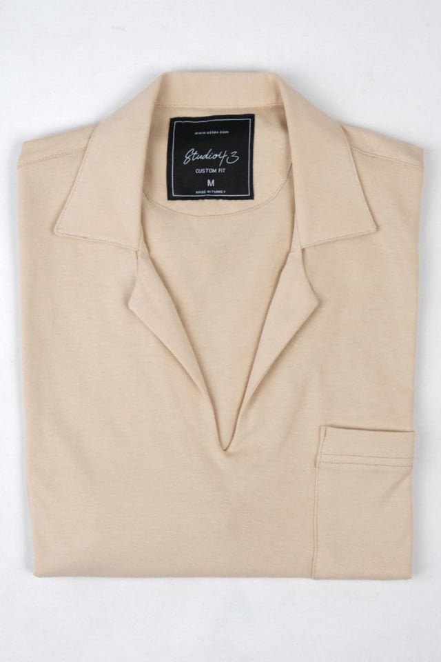 Bailey's Men's '50s Style Open Collar Jersey Shirt - Beige