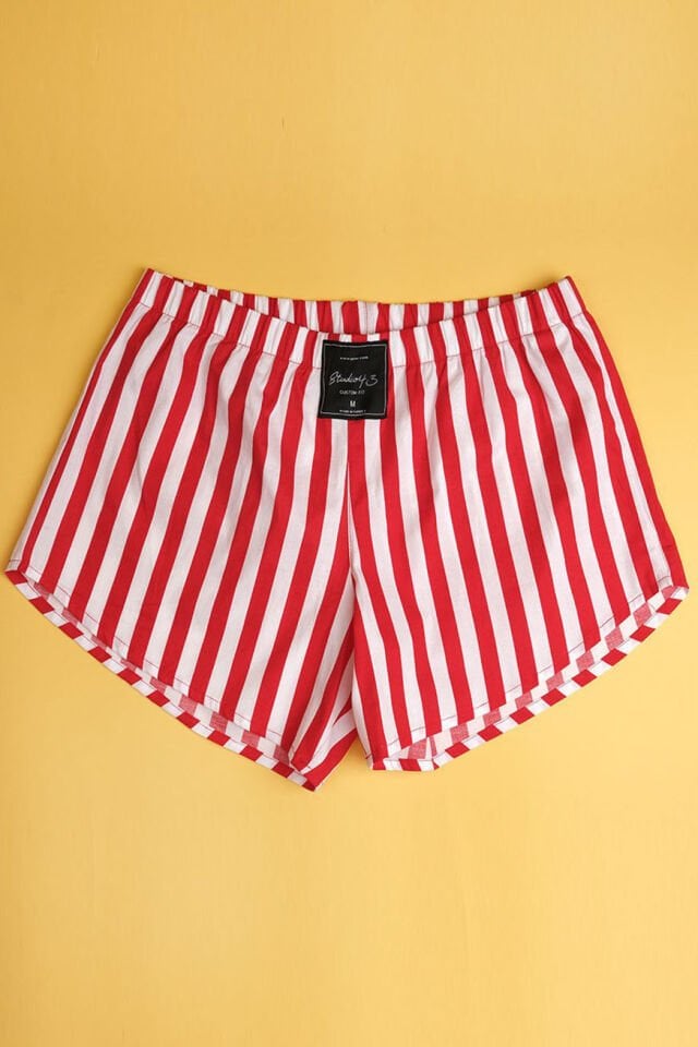 Marinara Unisex 70's Style Bold Striped Boxer Shorts - Red & White