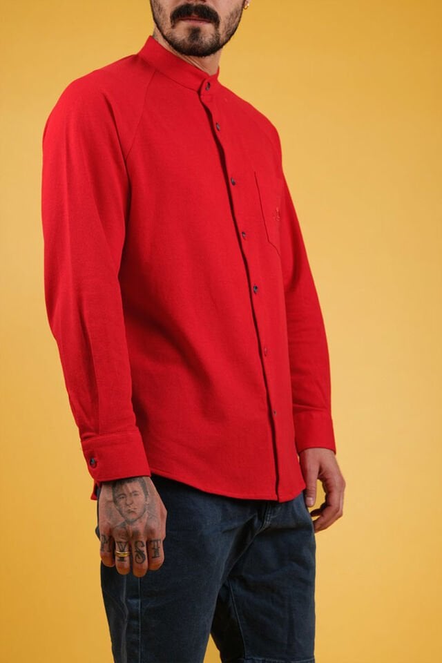 Seoul II Unisex Korean Collar Jersey Shirt w/ S43 Signature Embroidery - Tango Red