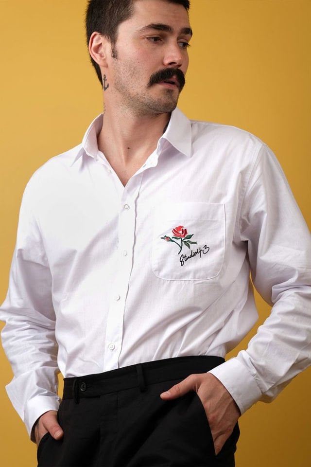 The Classic Unisex Poplin Shirt w/ Signature Embroidery - Shell White