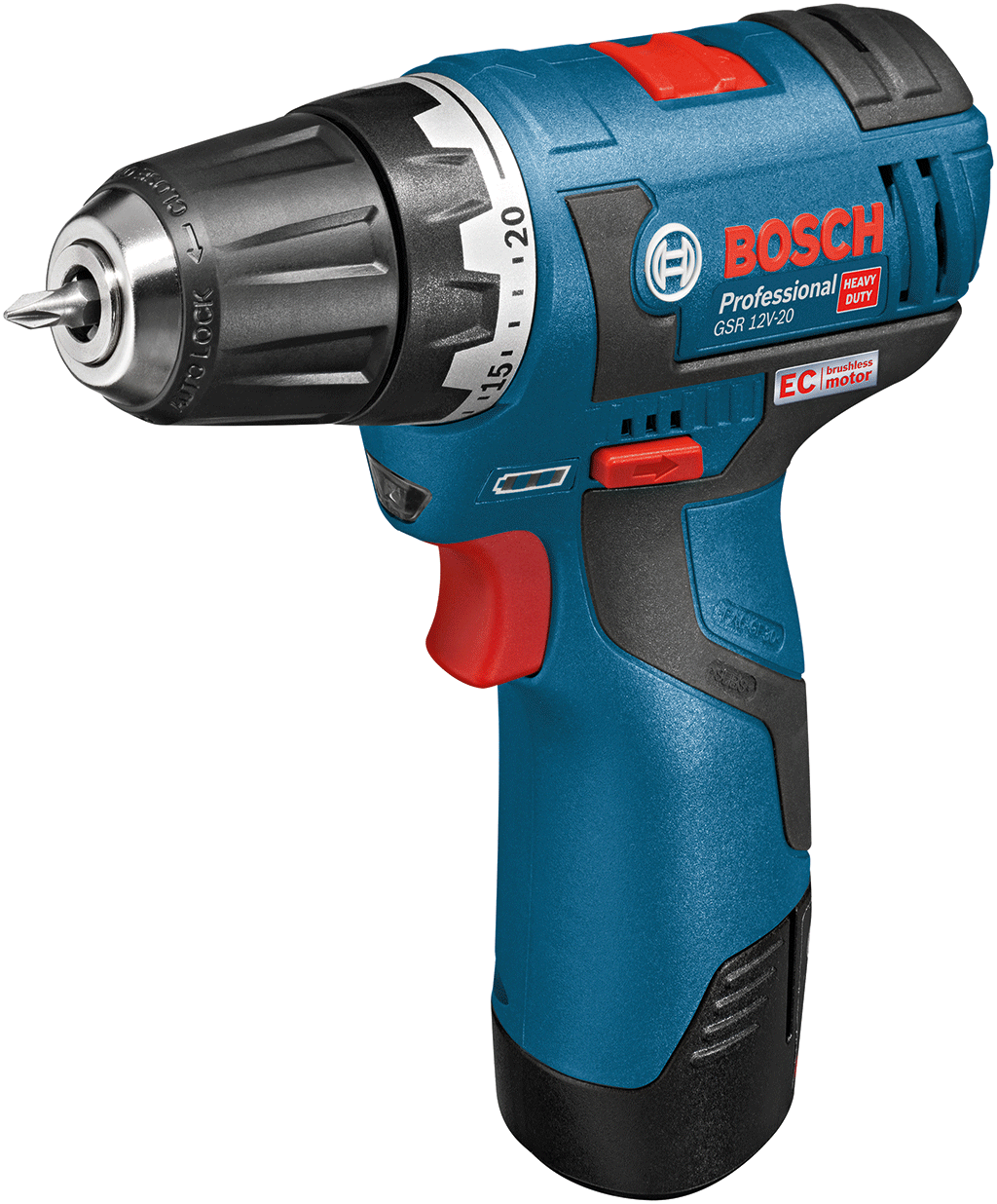 Bosch Professional GSR 12 V-20 EC 2,5 Ah Çift Akülü Delme/Vidalama - Kömürsüz Motor