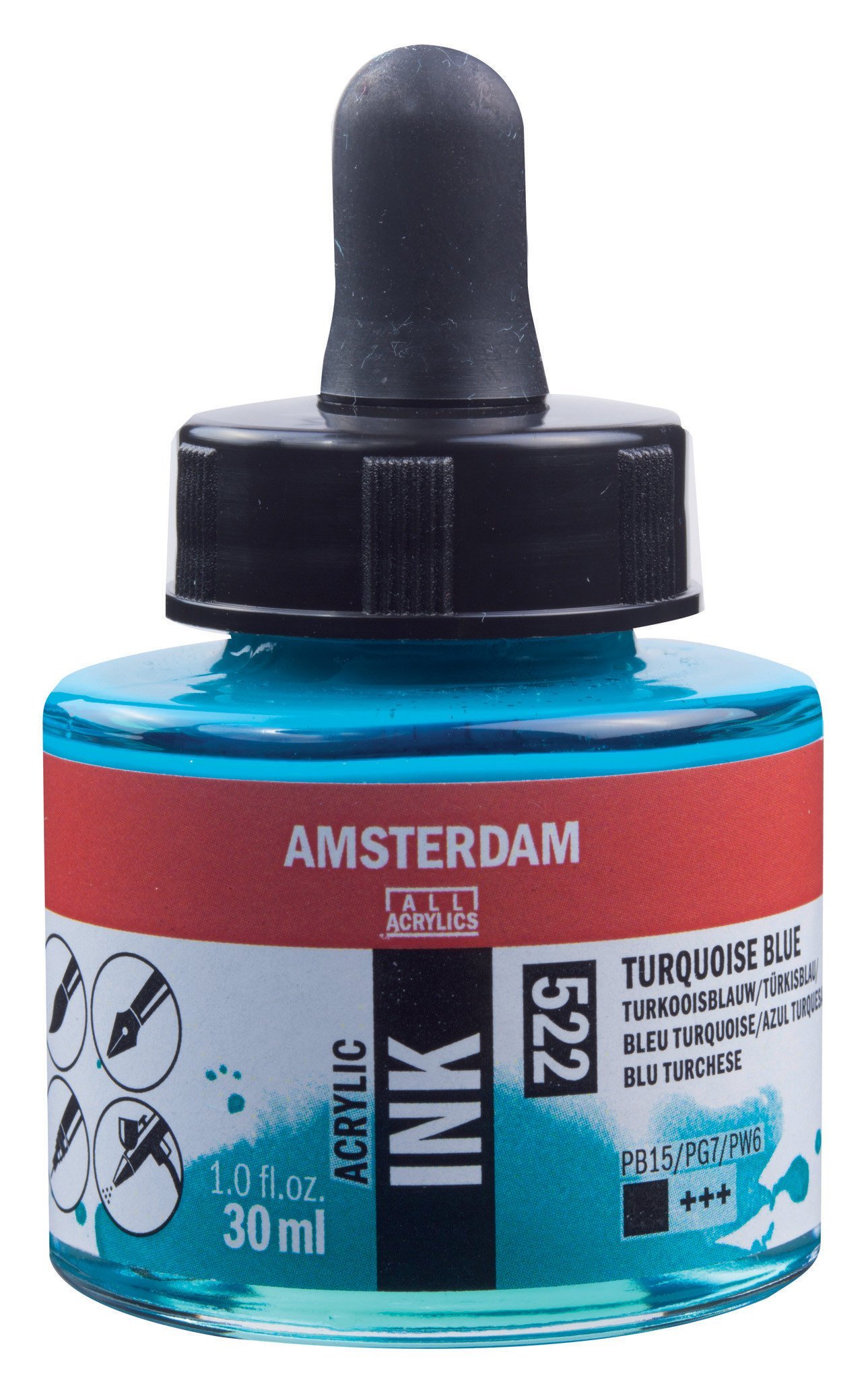 Amsterdam Sıvı Akrilik Mürekkep Boya 30ml 522 Turquoise Blue