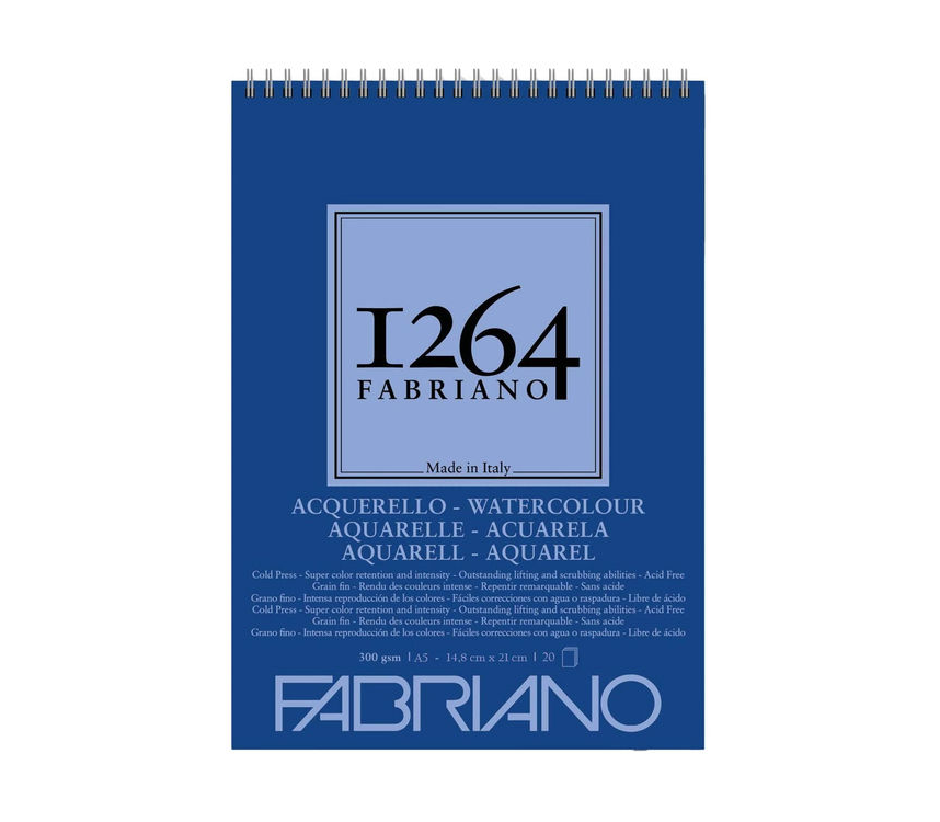 Fabriano 1264 Watercolour Suluboya Defteri 300 gr A5 20 yp Üstten Spiralli