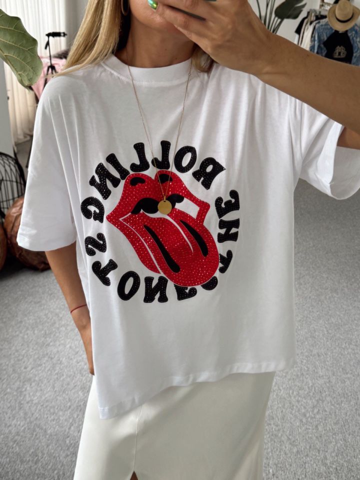 BEYAZ ROLLING STONE TSHIRT