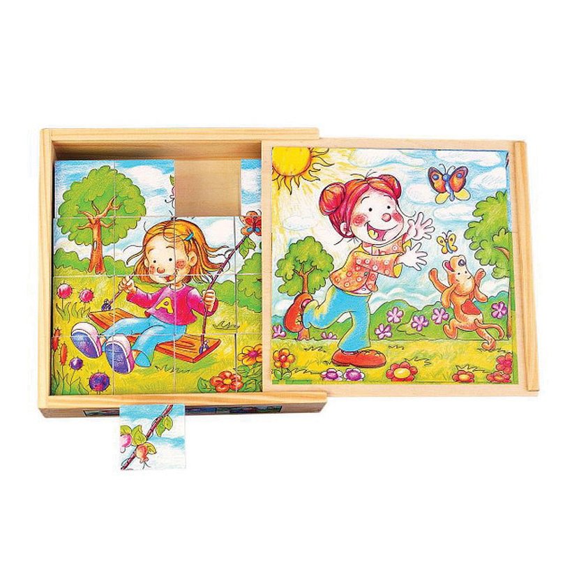 Mevsimler Ahşap Küp Puzzle 16 parça (4 Mevsim)