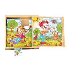 Mevsimler Ahşap Küp Puzzle 16 parça (4 Mevsim)