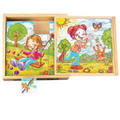 Mevsimler Ahşap Küp Puzzle 16 parça (4 Mevsim)