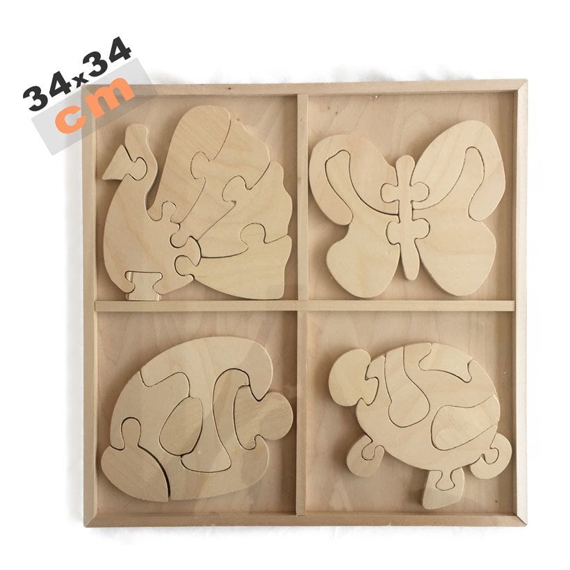 4'Lü Ahşap Boyama Puzzle Hayvanlar