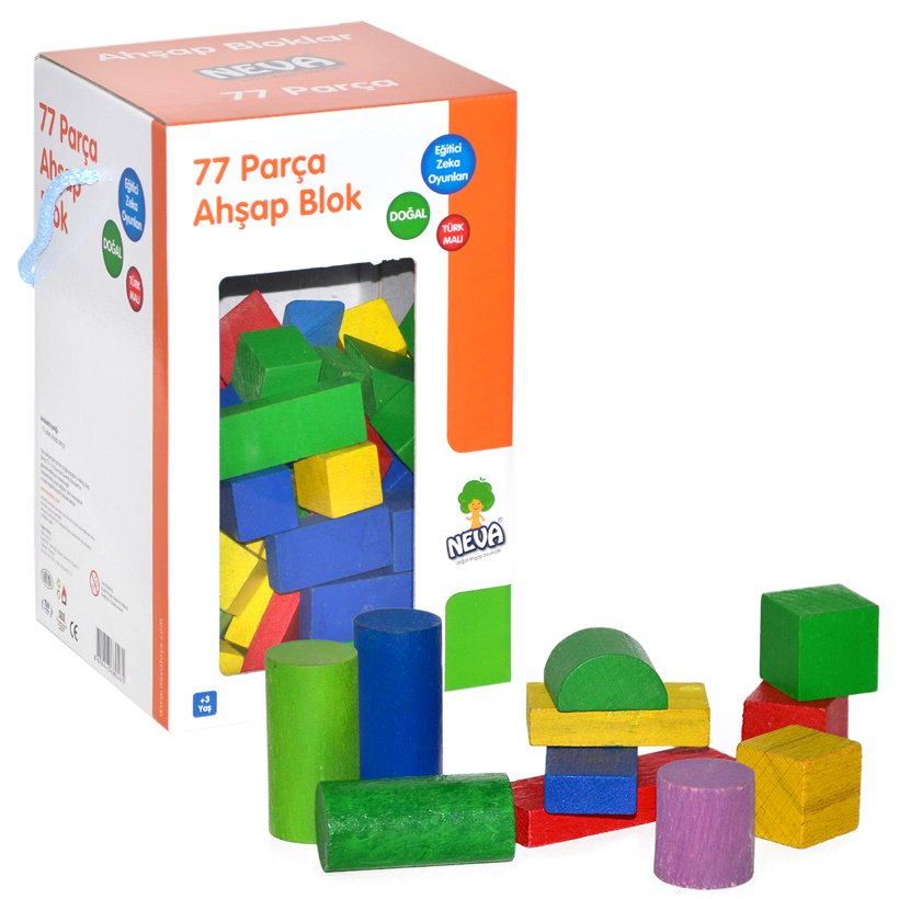 Ahşap Bloklar 77 Parça (Renkli Oyuncak Bloklar)