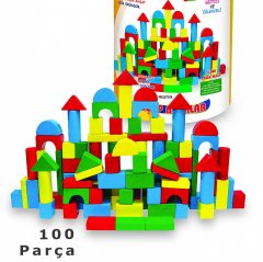 Ahşap Blok 100 Parça Küçük (Kovalı) Bloklar (Renkli)