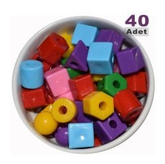 Geometrik Boncuklar (22 mm) İri Boy Plastik Şekiller İpe Dizme
