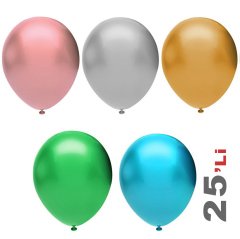 Metalik Balon Karışık Renkli 25'Li