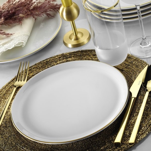 Porland Modern Altın Fileli 18 Parça Yemek ve Sunum Takımı