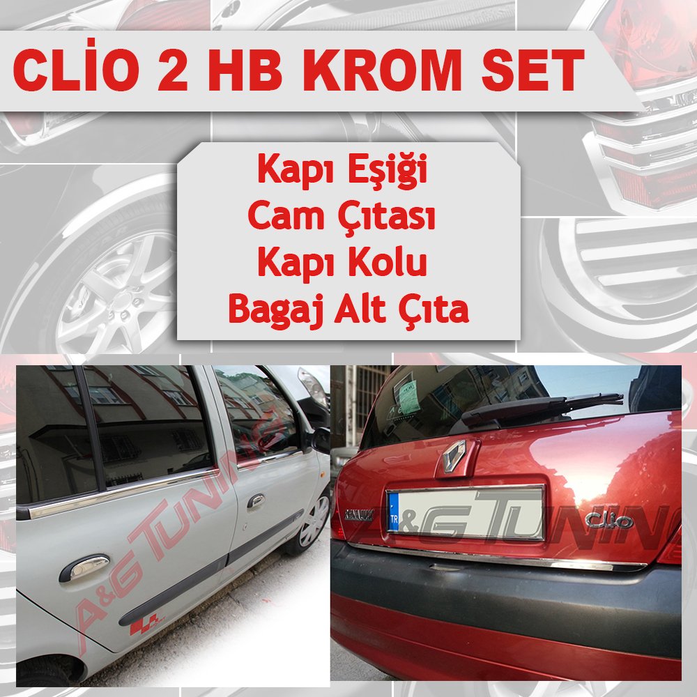 Renault Clio 2 HB Avantajlı Krom Set 4 Ürün 1999 - 2006 Arası P. Çelik