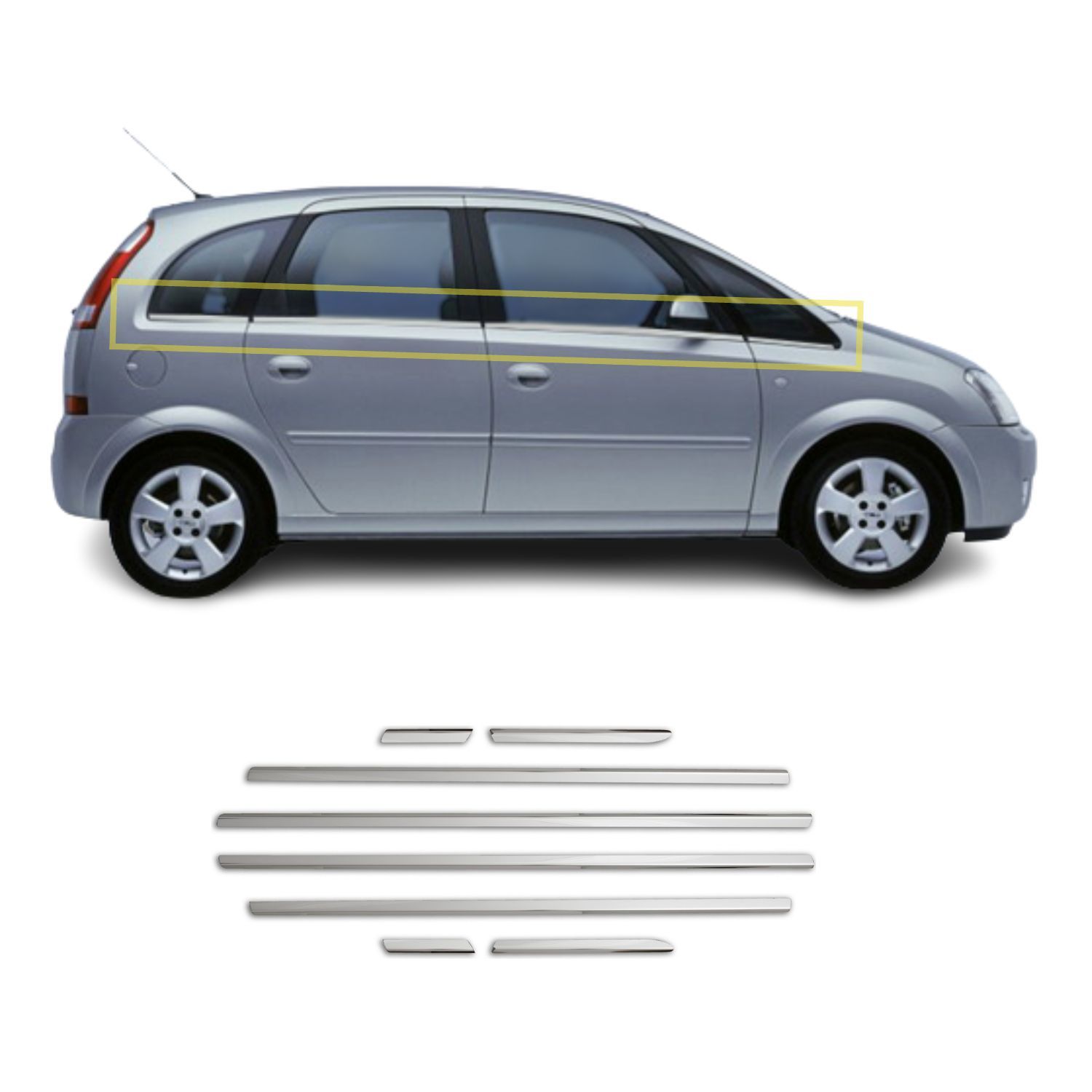 Opel Meriva A Krom Cam Çıtası 8 Parça 2003-2010 Arası P.Çelik