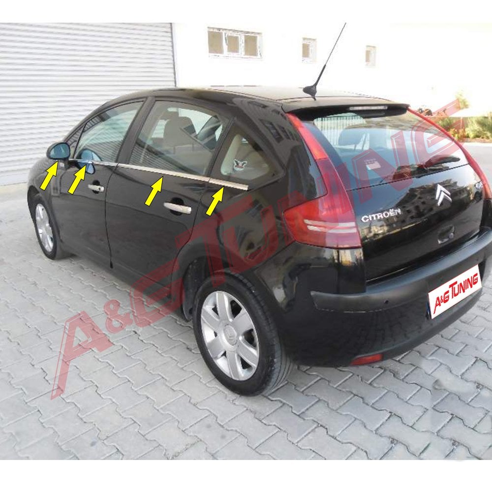 Citroen C4 HB Krom Cam Çıtası Tk 2005-2010 8Prç Paslanmaz Çelik