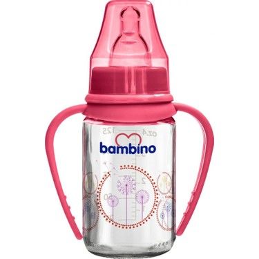 Bambino Cam Kulplu Biberon 125 ml - Kırmızı