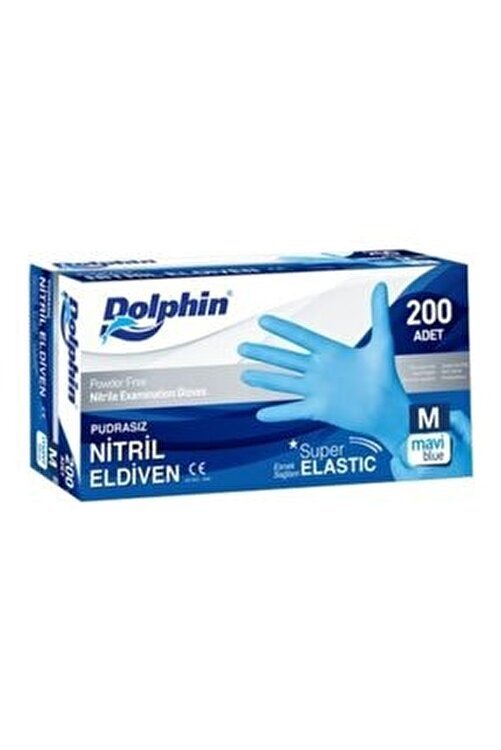 Dolphin Mavi Nitril Eldiven Pudrasız Mavi (M) 100 Adet (Paket)