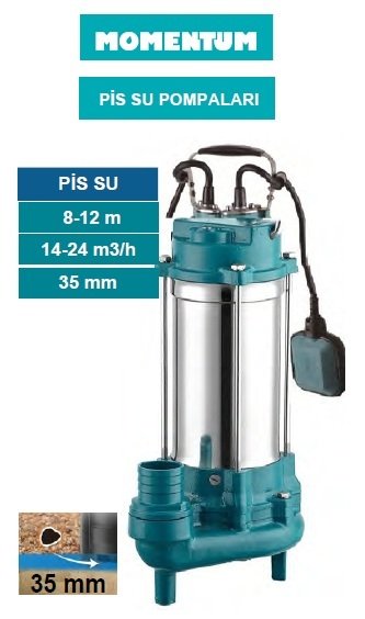 MOMENTUM PSP30-9/1.1 1.5HP-220V PASLANMAZ GÖVDELİ PİS SU DRENAJ DALGIÇ POMPASI