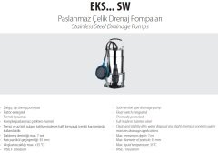Aquastrong EKS-400SW       0.4kW 220V Paslanmaz Çelik Gövdeli Drenaj Dalgıç Pompa