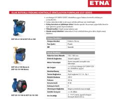 Etna ECP 25-10-180  220V Islak Rotorlu Frekans Kontrollü Dişli Tip Sirkülasyon Pompası