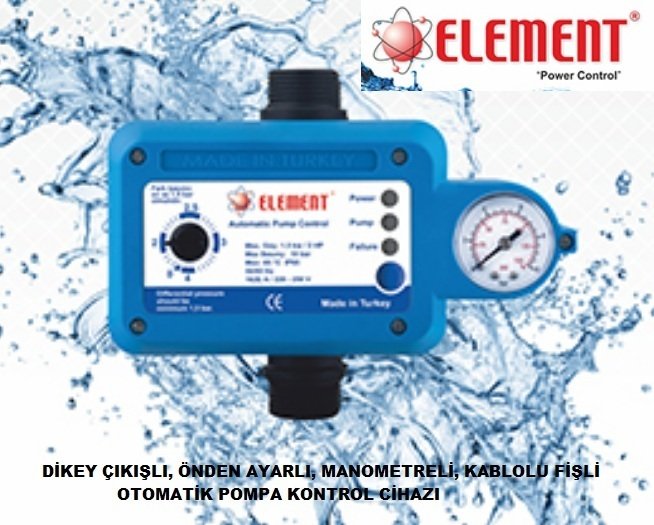 Element ELT-PCAF Dikey Çıkışlı Önden Ayarlı Manometreli Kablolu Fişli Otomatik Pompa Kontrol Cihazı