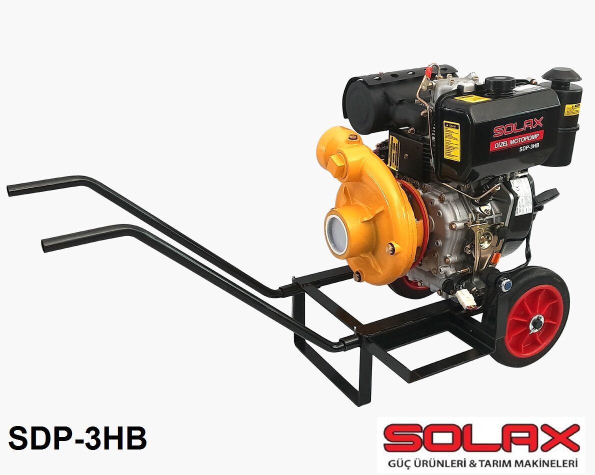 SOLAX SDP-3HB   3''X 3'' DİZEL İPLİ MARŞLI YÜKSEK BASINÇLI MOTOPOMP (SU MOTORU / AKÜSÜZ / EL ARABASI TİPİ)