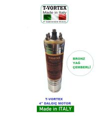 T-Vortex 0.75Hp 220V  4'' Derin Kuyu Sondaj Kuyu Dalgıç Motoru - Bronz Yağ Çemberli -Pompasız Tek Motor / ORJİNAL İTALYAN