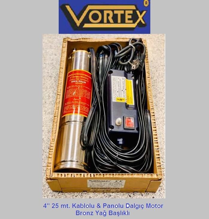 Vortex VRM-P 100 1Hp 220V 4\'\' 25 Metre Kablolu ve Panolu Dalgıç Motor (Bronz Yağ Başlıklı)