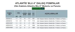 Atlantis Blu 4SDM414   1.5Hp 220V   4''  Dalgıç Pompa  (25m kablolu, motorlu, panolu)