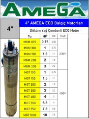 Amega MGT 550  5.5Hp 380V 4'' Döküm Yağ Çemberli Derin Kuyu Sondaj Dalgıç Motor (Eco motor)