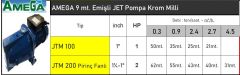 Amega JTM 200  2Hp 220V Döküm Gövdeli Krom Milli Pirinç Fanlı Jet Pompa ( 9 metre emişli )