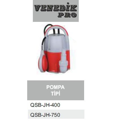 Venedik Pro QSB JH-750  750W 220V Plastik Gövdeli Temiz Su Drenaj Dalgıç Pompa (Alttan Çıkışlı)