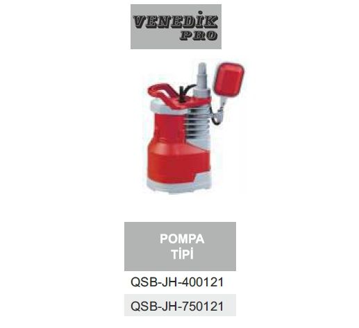 Venedik Pro QSB JH-400121  400W 220V Plastik Gövdeli Temiz Su Drenaj Dalgıç Pompa (Üstten Çıkışlı)