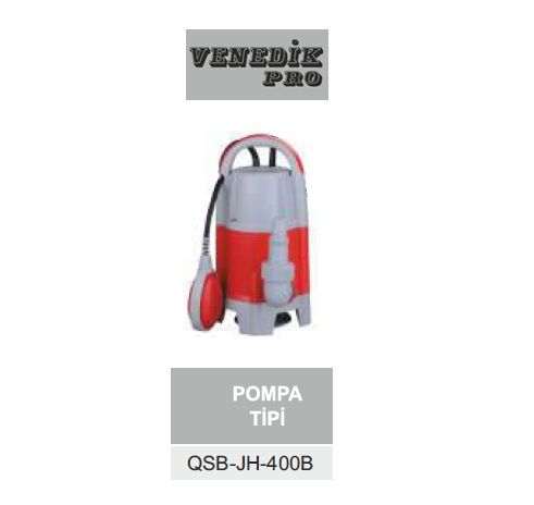 Venedik Pro QSB JH-400B  400W 220V Plastik Gövdeli Temiz Su Drenaj Dalgıç Pompa (Geniş Emişli)