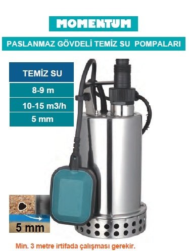 MOMENTUM PKS-550S - 500W 220V PASLANMAZ GÖVDELİ DRENAJ DALGIÇ POMPA