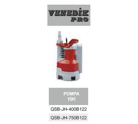 Venedik Pro QSB-JH-400B122 400W 220V Plastik Gövdeli Temiz Su Drenaj Dalgıç Pompa (Gizli Flatörlü)
