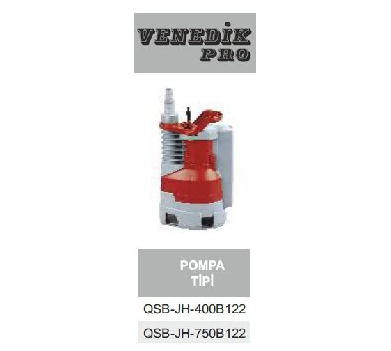 Venedik Pro QSB-JH-750B122  750W 220V Plastik Gövdeli Temiz Su Drenaj Dalgıç Pompa (Gizli Flatörlü)
