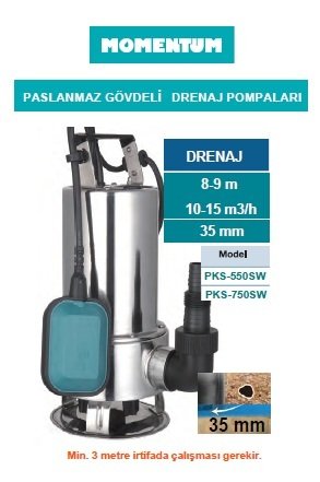 MOMENTUM PKS-550SW - 500W 220V PASLANMAZ GÖVDELİ DRENAJ DALGIÇ POMPA