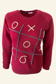 XOX İşlemeli Bordo Polar Sweatshirt