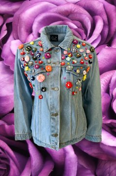 Rengarenk Elyaf Çiçekli Açık Renk Jean Ceket