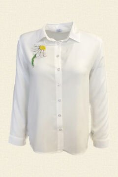 Papatya İşlemeli Beyaz Gömlek