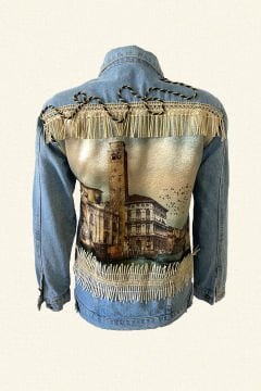 Manzara Sırt Detaylı Açık Renk Jean Ceket