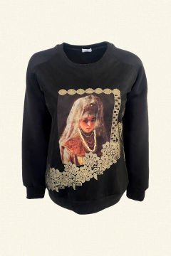 Osmanlı Kadın Motifli Siyah Polar Sweatshirt