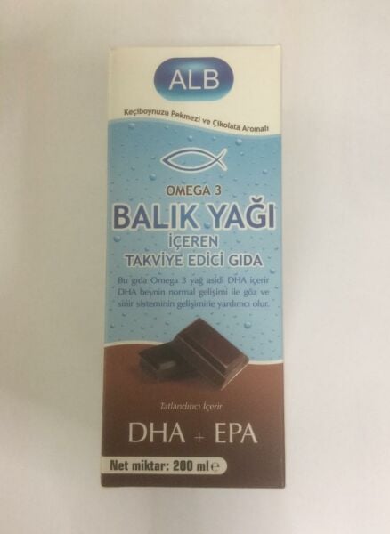 ALB Omega 3 Keçi Boynuzu ve Çikolata Aromalı Balık Yağı Şurubu 200 ml