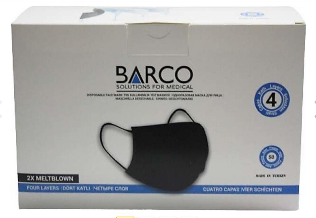 Barco 4 Katlı Çift Meltblown Siyah Maske 50 Adet